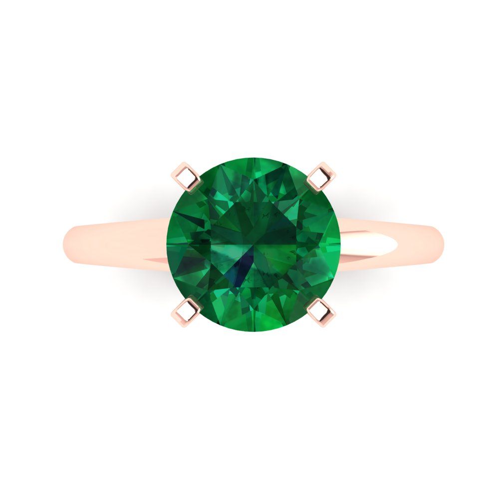 2.5 cttw Simulated Emerald Solitaire  Engagement Ring - Solid Rose Gold (VVS1, Round Cut,8.5mm)