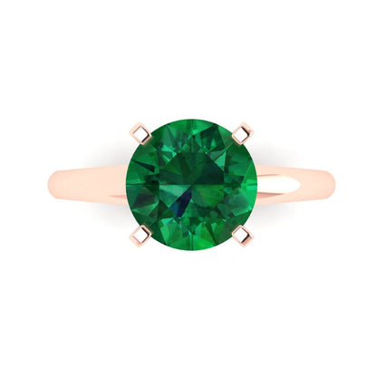 2.5 cttw Simulated Emerald Solitaire  Engagement Ring - Solid Rose Gold (VVS1, Round Cut,8.5mm)