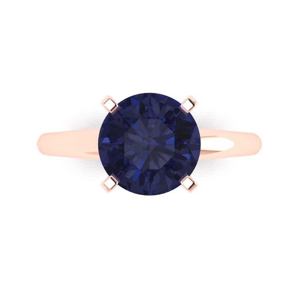 2.5 cttw Simulated Blue Sapphire Solitaire  Engagement Ring - Solid Rose Gold (VVS1, Round Cut,8.5mm)