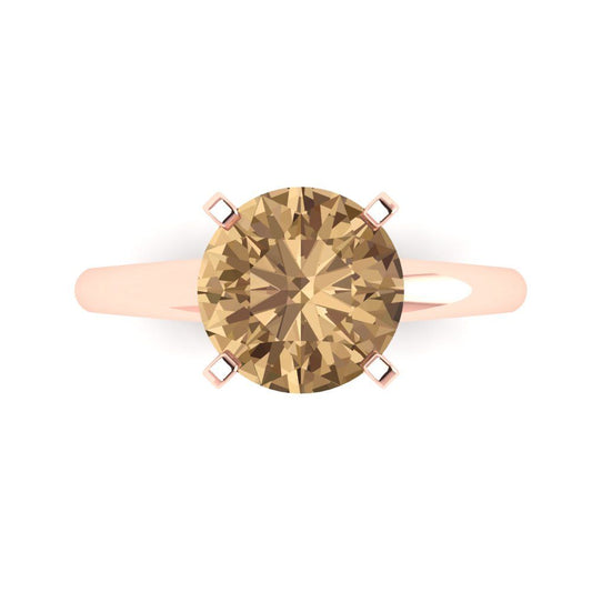 2.5 cttw Zirconia Simulated Champagne Diamond Solitaire  Engagement Ring - Solid Rose Gold (VVS1, Round Cut,8.5mm)