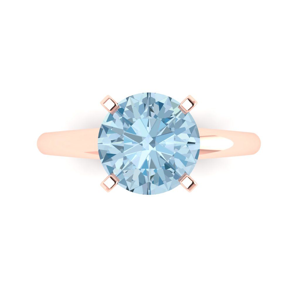 2.5 cttw Natural Aquamarine Solitaire  Engagement Ring - Solid Rose Gold (VVS1, Round Cut,8.5mm)