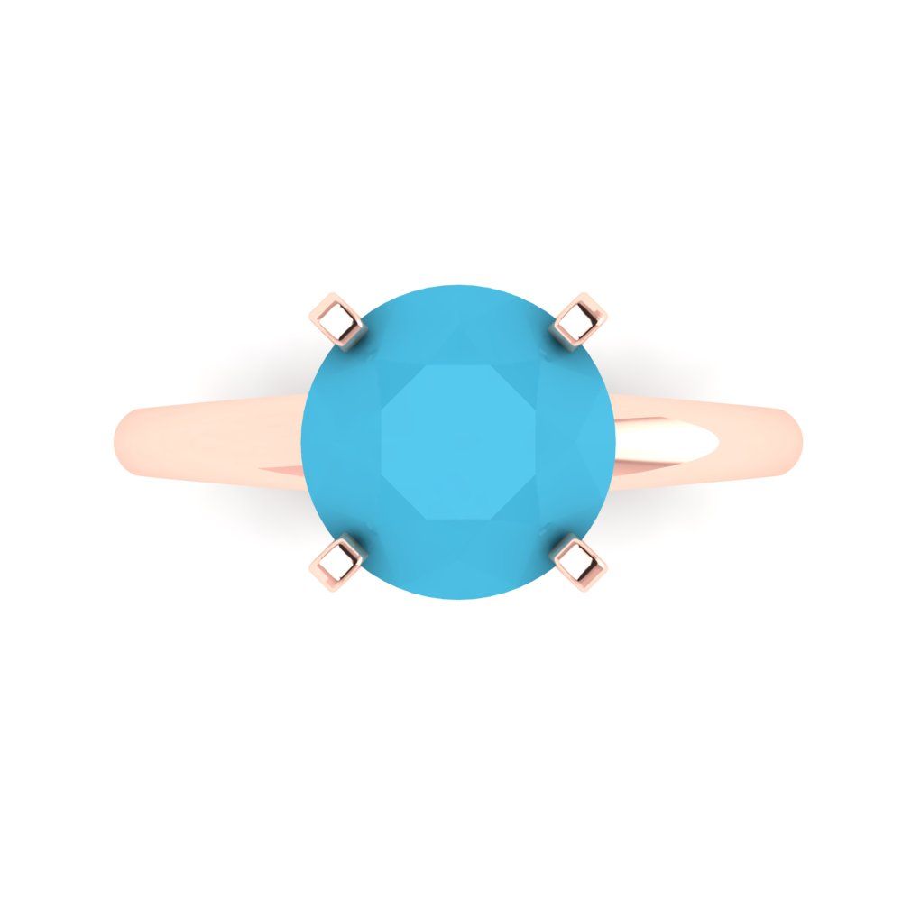 2.5 cttw Simulated Turquoise Solitaire  Engagement Ring - Solid Rose Gold (VVS1, Round Cut,8.5mm)