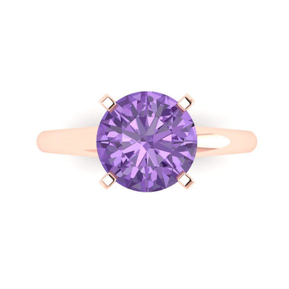 2.5 cttw Simulated Alexandrite Solitaire  Engagement Ring - Solid Rose Gold (VVS1, Round Cut,8.5mm)