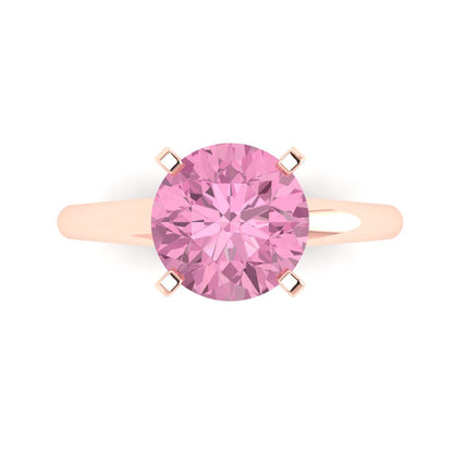 2.5 cttw Zirconia Simulated Pink Diamond Solitaire  Engagement Ring - Solid Rose Gold (VVS1, Round Cut,8.5mm)