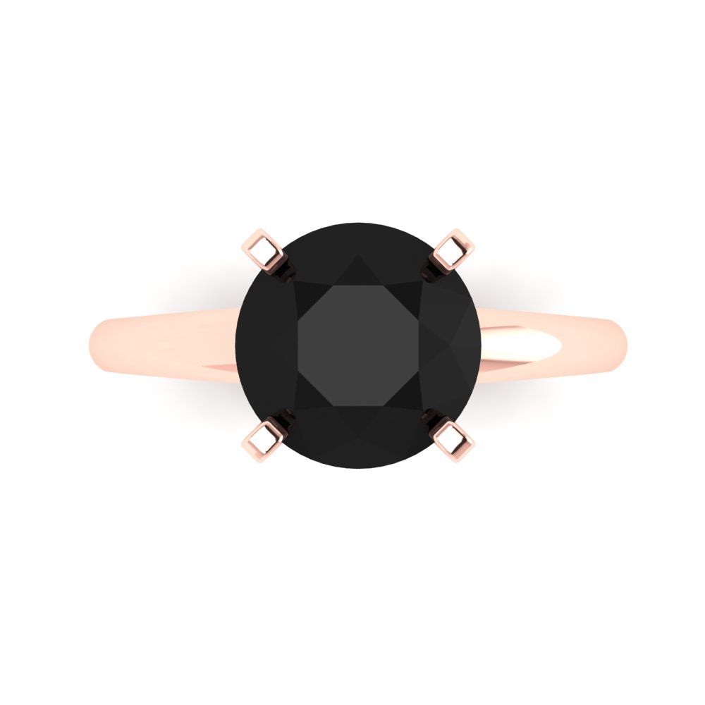 2.5 cttw Natural Onyx Solitaire  Engagement Ring - Solid Gold (Round Cut,8.5mm)
