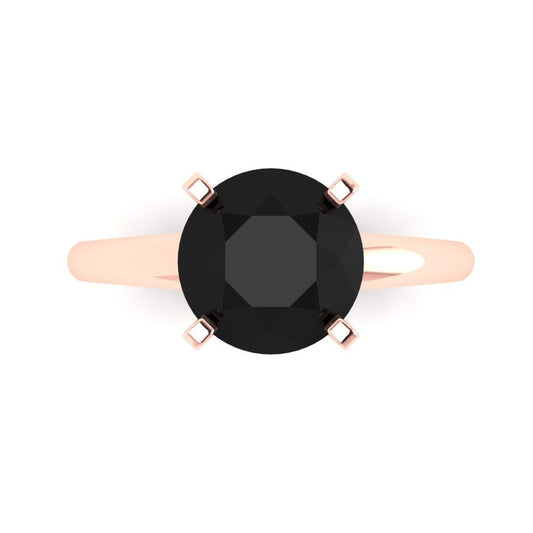 2.5 cttw Natural Onyx Solitaire  Engagement Ring - Solid Rose Gold (VVS1, Round Cut,8.5mm)