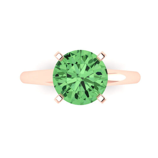 2.5 cttw Zirconia Simulated Green Diamond Solitaire  Engagement Ring - Solid Rose Gold (VVS1, Round Cut,8.5mm)