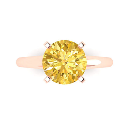 2.5 cttw Natural Citrine Solitaire  Engagement Ring - Solid Rose Gold (VVS1, Round Cut,8.5mm)