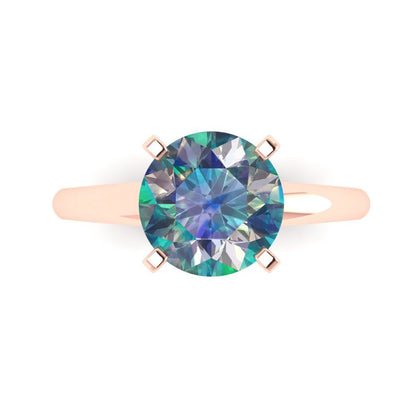 2.5 cttw Blue Moissanite Solitaire  Engagement Ring - Solid Rose Gold (VVS1, Round Cut,8.5mm)