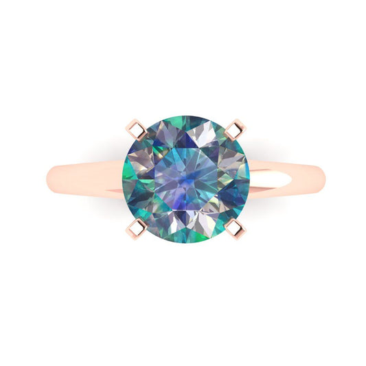 2.5 cttw Blue Moissanite Solitaire  Engagement Ring - Solid Rose Gold (VVS1, Round Cut,8.5mm)