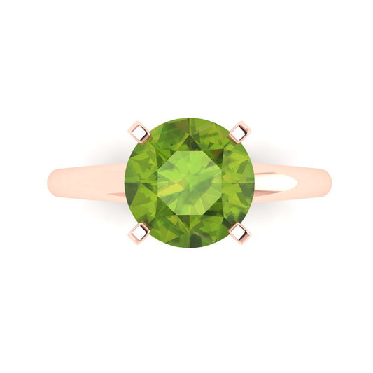 2.5 cttw Natural Peridot Solitaire  Engagement Ring - Solid Rose Gold (VVS1, Round Cut,8.5mm)