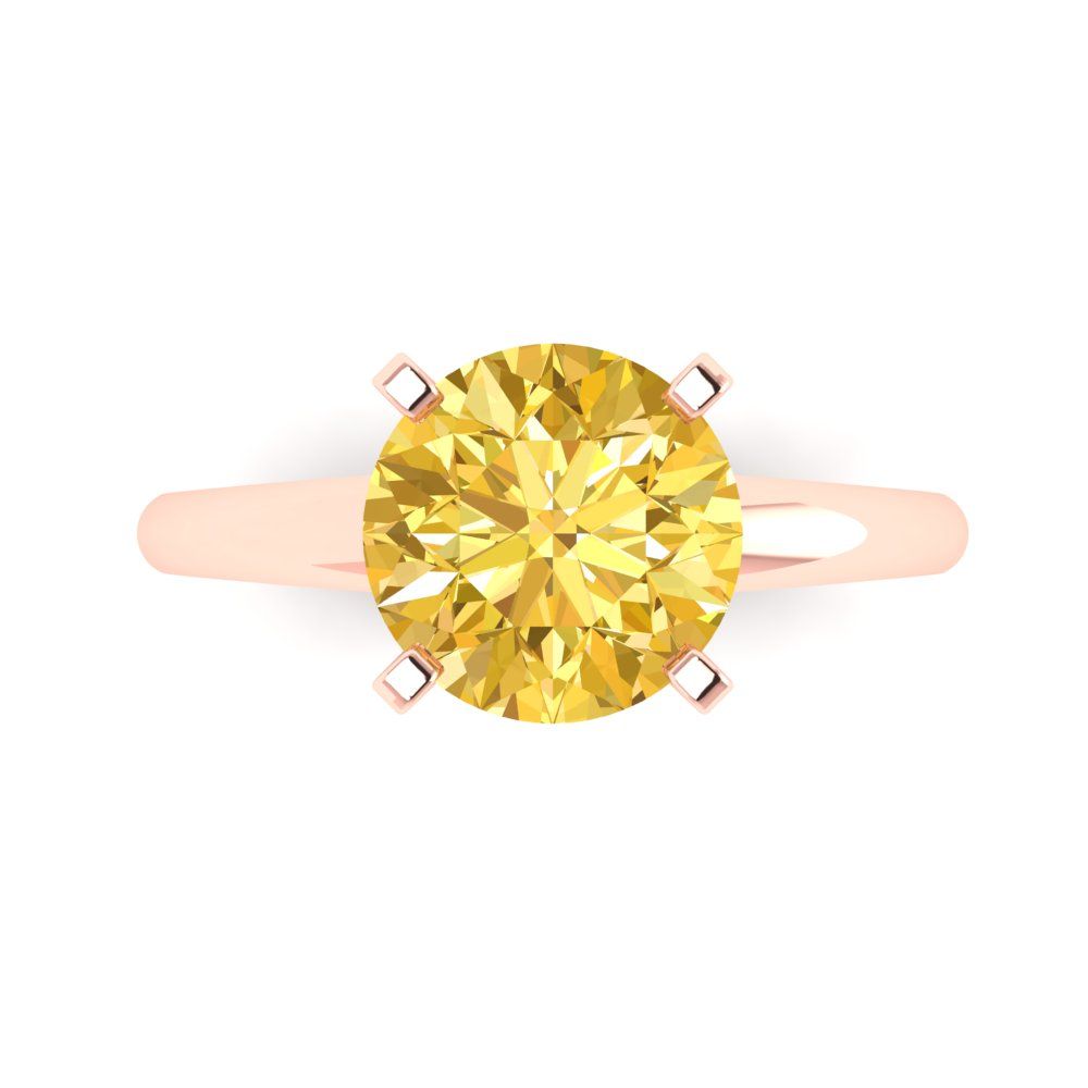 2.5 cttw Zirconia Simulated Yellow Diamond Solitaire  Engagement Ring - Solid Rose Gold (VVS1, Round Cut,8.5mm)