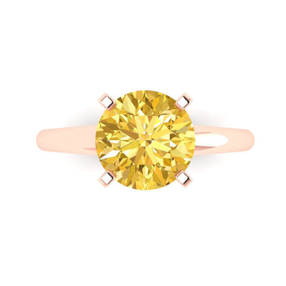 2.5 cttw Zirconia Simulated Yellow Diamond Solitaire  Engagement Ring - Solid Rose Gold (VVS1, Round Cut,8.5mm)