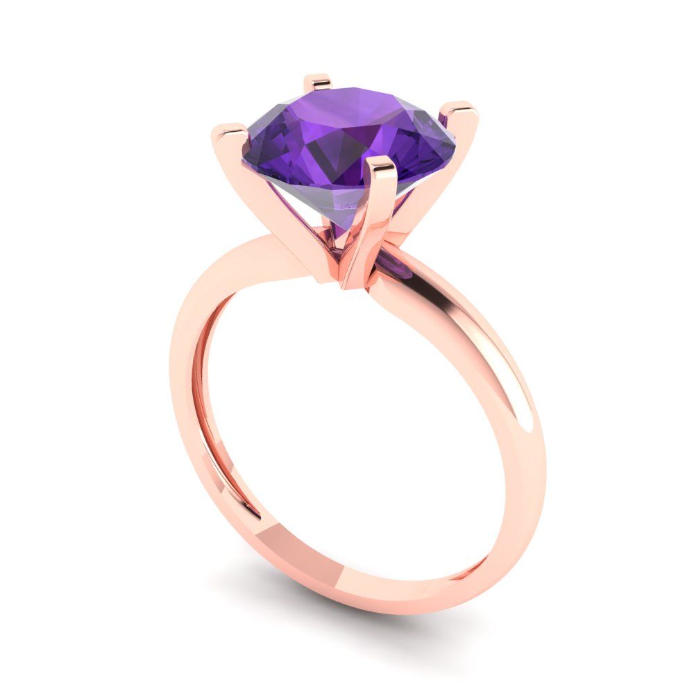 2.5 cttw Natural Amethyst Solitaire  Engagement Ring - Solid Rose Gold (VVS1, Round Cut,8.5mm)