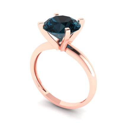 2.5 cttw Natural London Blue Topaz Solitaire  Engagement Ring - Solid Rose Gold (VVS1, Round Cut,8.5mm)