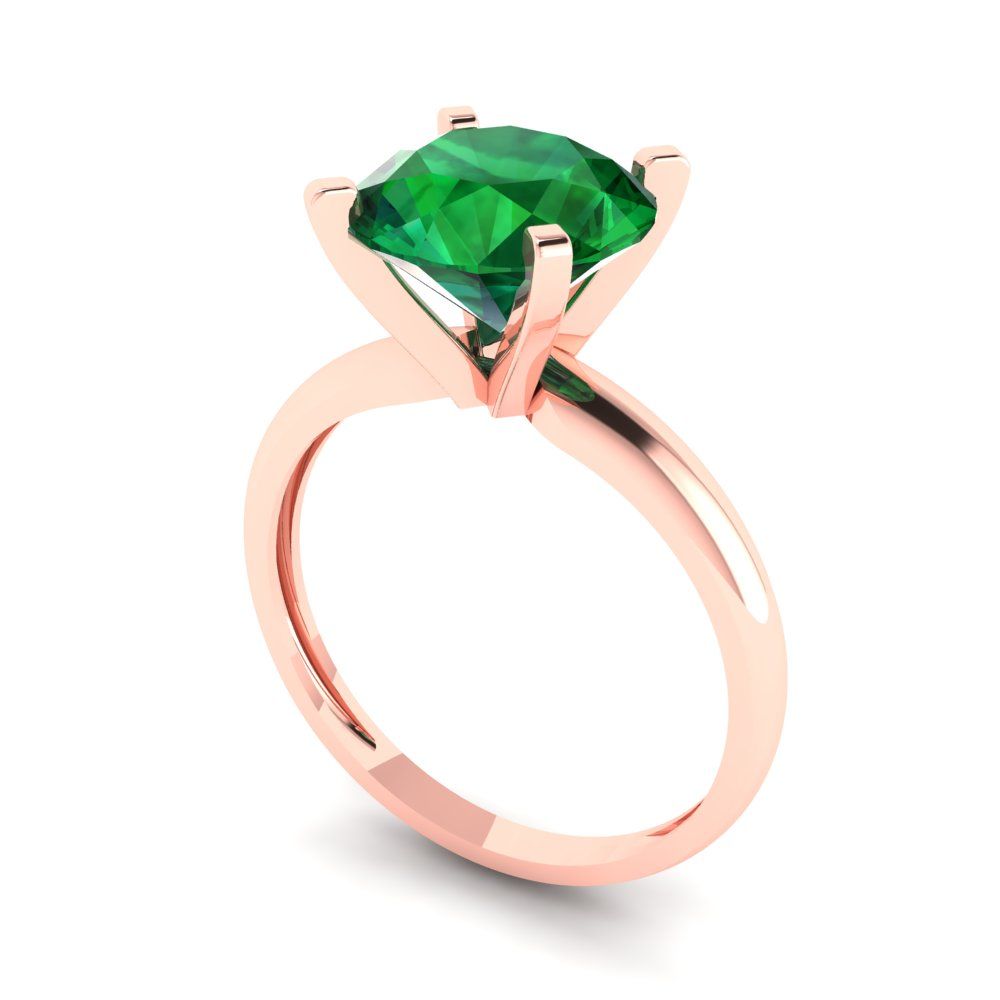 2.5 cttw Simulated Emerald Solitaire  Engagement Ring - Solid Rose Gold (VVS1, Round Cut,8.5mm)