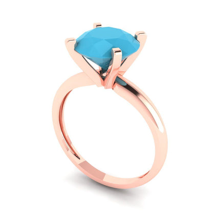 2.5 cttw Simulated Turquoise Solitaire  Engagement Ring - Solid Rose Gold (VVS1, Round Cut,8.5mm)