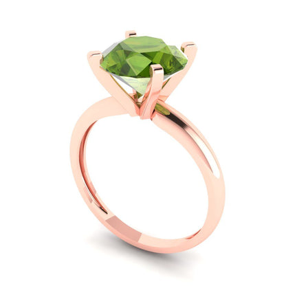 2.5 cttw Natural Peridot Solitaire  Engagement Ring - Solid Rose Gold (VVS1, Round Cut,8.5mm)