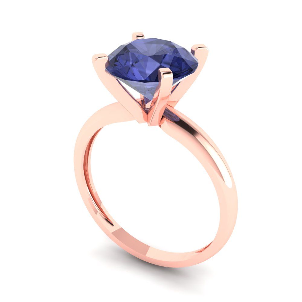 2.5 cttw Simulated Tanzanite Solitaire  Engagement Ring - Solid Rose Gold (VVS1, Round Cut,8.5mm)