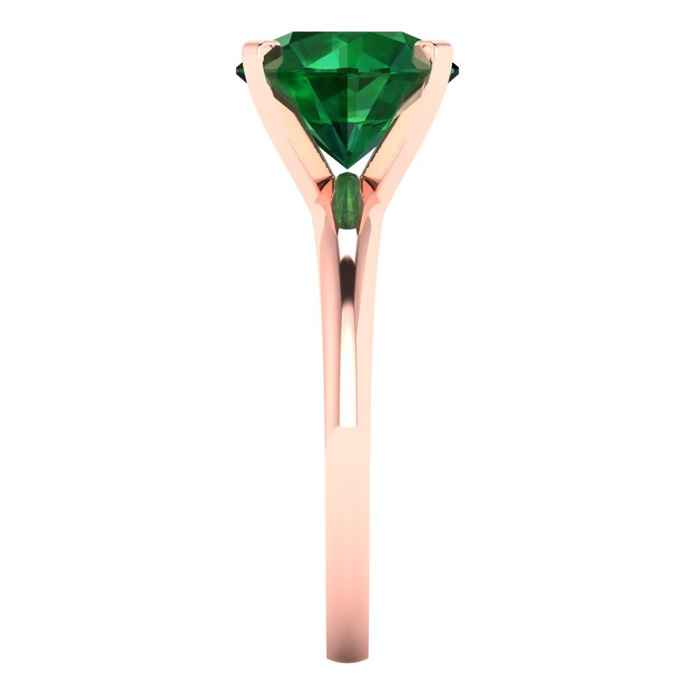 2.5 cttw Simulated Emerald Solitaire  Engagement Ring - Solid Rose Gold (VVS1, Round Cut,8.5mm)