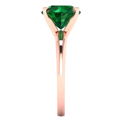 2.5 cttw Simulated Emerald Solitaire  Engagement Ring - Solid Rose Gold (VVS1, Round Cut,8.5mm)