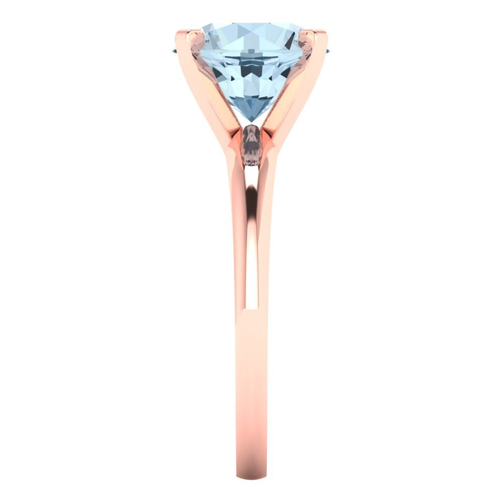 2.5 cttw Natural Aquamarine Solitaire  Engagement Ring - Solid Rose Gold (VVS1, Round Cut,8.5mm)