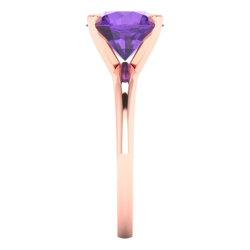 2.5 cttw Natural Amethyst Solitaire  Engagement Ring - Solid Rose Gold (VVS1, Round Cut,8.5mm)