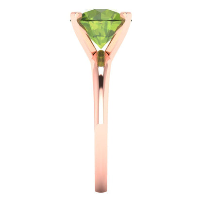 2.5 cttw Natural Peridot Solitaire  Engagement Ring - Solid Rose Gold (VVS1, Round Cut,8.5mm)
