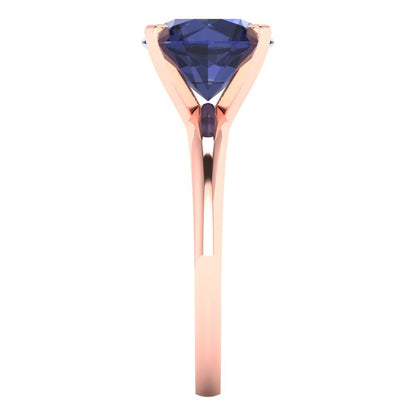 2.5 cttw Simulated Blue Sapphire Solitaire  Engagement Ring - Solid Rose Gold (VVS1, Round Cut,8.5mm)