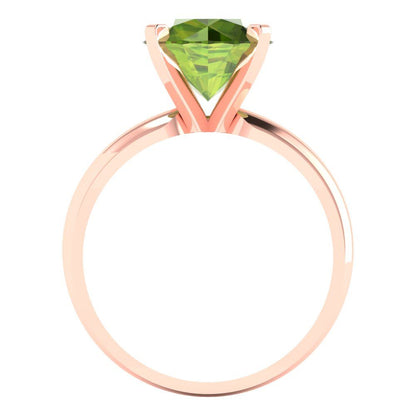 2.5 cttw Natural Peridot Solitaire  Engagement Ring - Solid Rose Gold (VVS1, Round Cut,8.5mm)