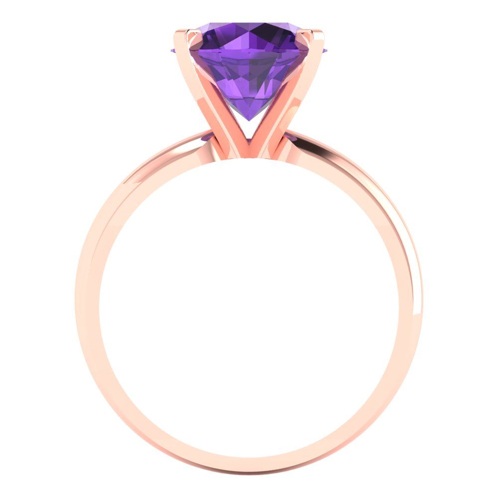 2.5 cttw Natural Amethyst Solitaire  Engagement Ring - Solid Rose Gold (VVS1, Round Cut,8.5mm)