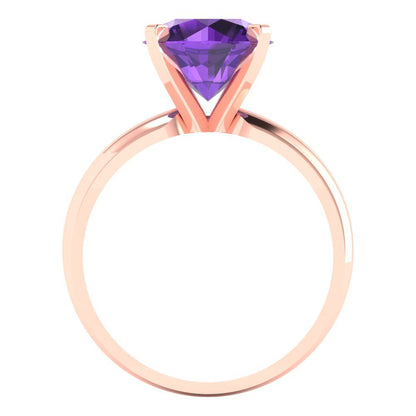 2.5 cttw Natural Amethyst Solitaire  Engagement Ring - Solid Rose Gold (VVS1, Round Cut,8.5mm)