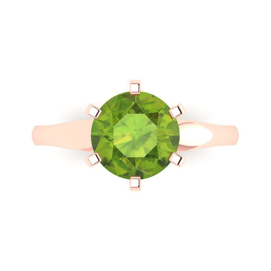 2.5 cttw Natural Peridot Solitaire  Engagement Ring - Solid Rose Gold (VVS1, Round Cut,8.5mm)