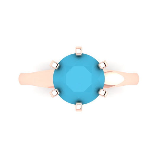 2.5 cttw Simulated Turquoise Solitaire  Engagement Ring - Solid Rose Gold (VVS1, Round Cut,8.5mm)