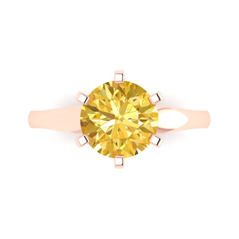 2.5 cttw Zirconia Simulated Yellow Diamond Solitaire  Engagement Ring - Solid Gold (VVS1, Round Cut,8.5mm)