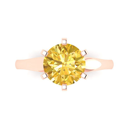 2.5 cttw Zirconia Simulated Yellow Diamond Solitaire  Engagement Ring - Solid Gold (VVS1, Round Cut,8.5mm)