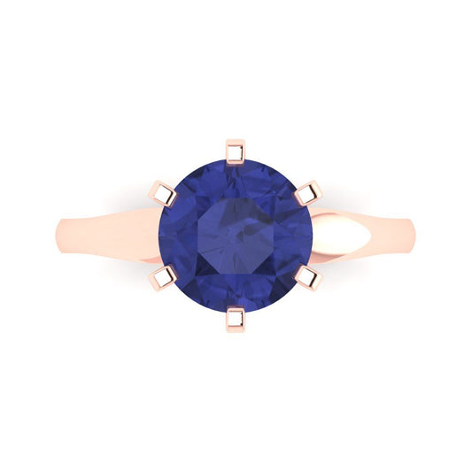 2.5 cttw Simulated Tanzanite Solitaire  Engagement Ring - Solid Rose Gold (VVS1, Round Cut,8.5mm)