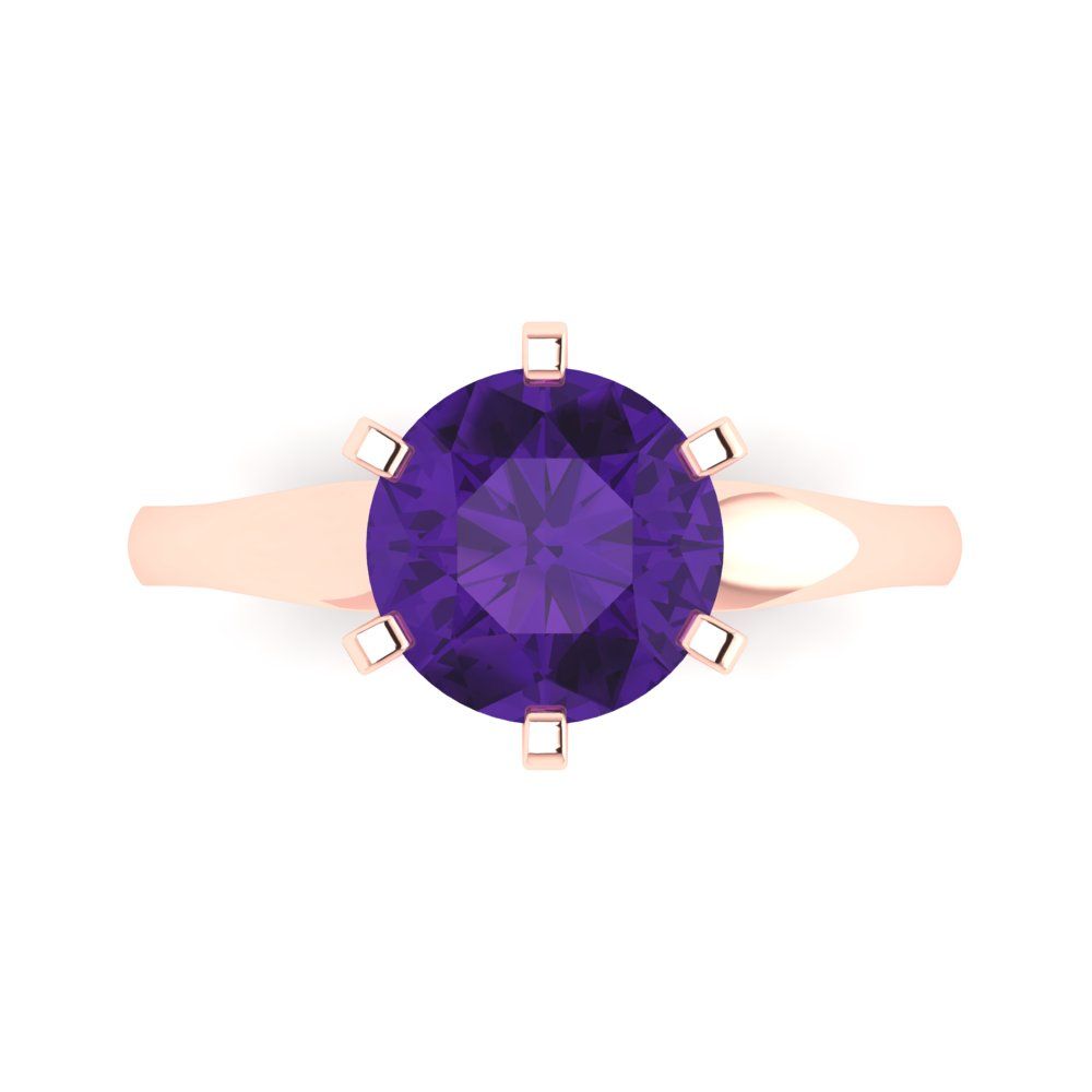 2.5 cttw Natural Amethyst Solitaire  Engagement Ring - Solid Rose Gold (VVS1, Round Cut,8.5mm)