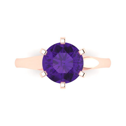 2.5 cttw Natural Amethyst Solitaire  Engagement Ring - Solid Rose Gold (VVS1, Round Cut,8.5mm)