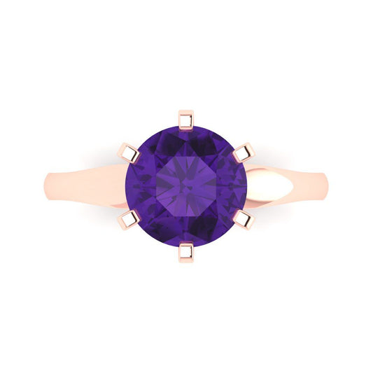2.5 cttw Natural Amethyst Solitaire  Engagement Ring - Solid Rose Gold (VVS1, Round Cut,8.5mm)
