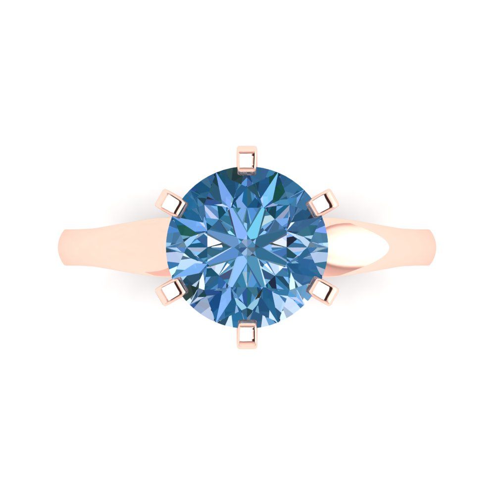 2.5 cttw Zirconia Simulated Blue Diamond Solitaire  Engagement Ring - Solid Gold (VVS1, Round Cut,8.5mm)