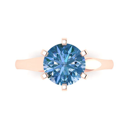 2.5 cttw Zirconia Simulated Blue Diamond Solitaire  Engagement Ring - Solid Gold (VVS1, Round Cut,8.5mm)