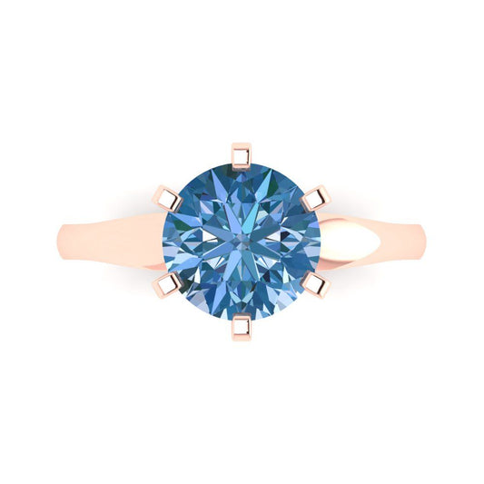 2.5 cttw Zirconia Simulated Blue Diamond Solitaire  Engagement Ring - Solid Rose Gold (VVS1, Round Cut,8.5mm)