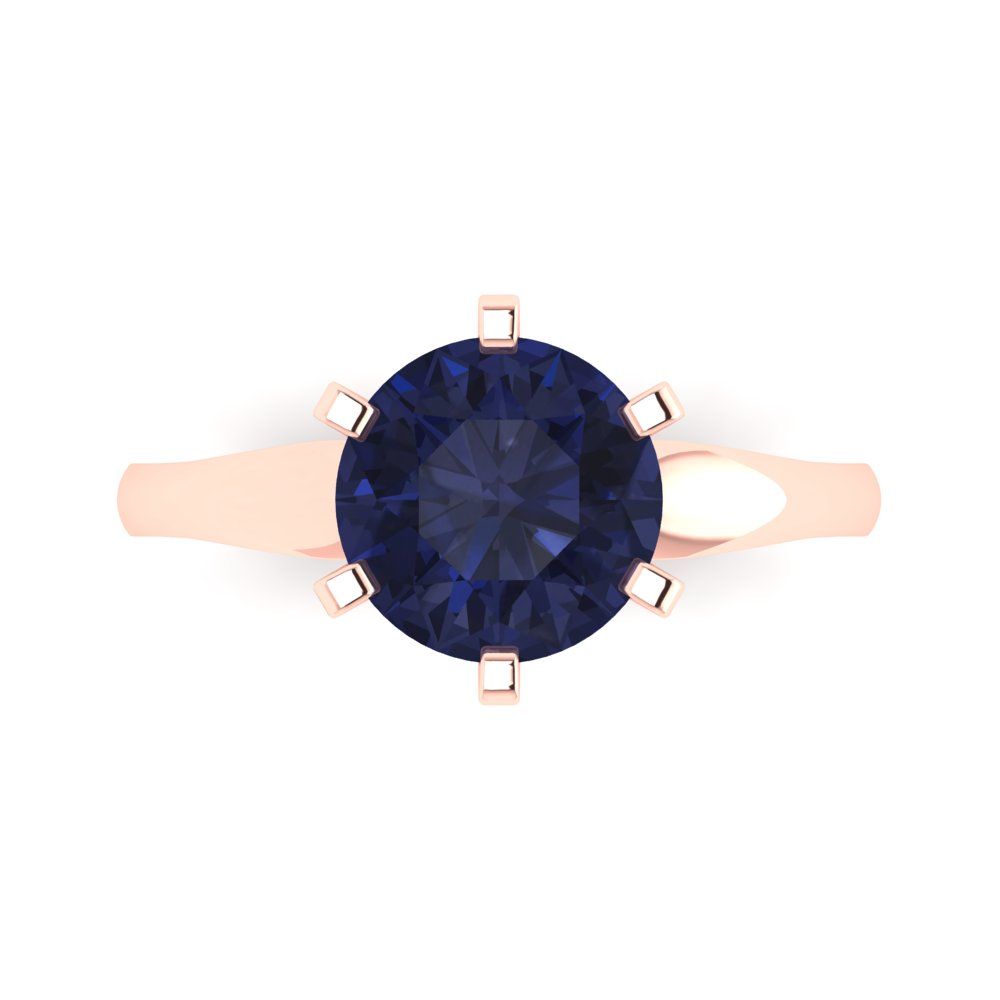 2.5 cttw Simulated Blue Sapphire Solitaire  Engagement Ring - Solid Gold (Round Cut,8.5mm)