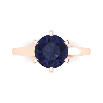 2.5 cttw Simulated Blue Sapphire Solitaire  Engagement Ring - Solid Gold (Round Cut,8.5mm)
