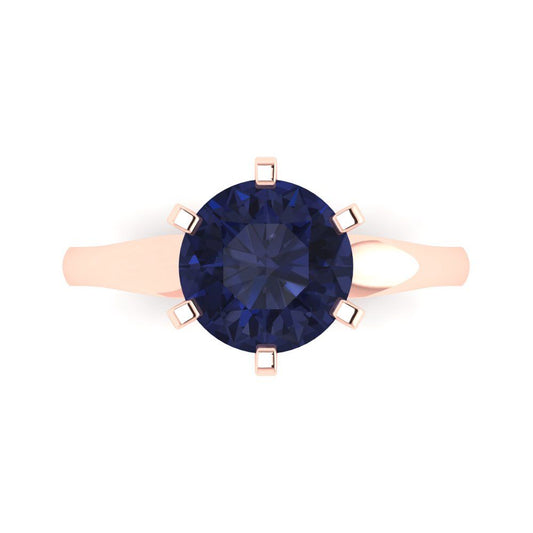 2.5 cttw Simulated Blue Sapphire Solitaire  Engagement Ring - Solid Rose Gold (VVS1, Round Cut,8.5mm)