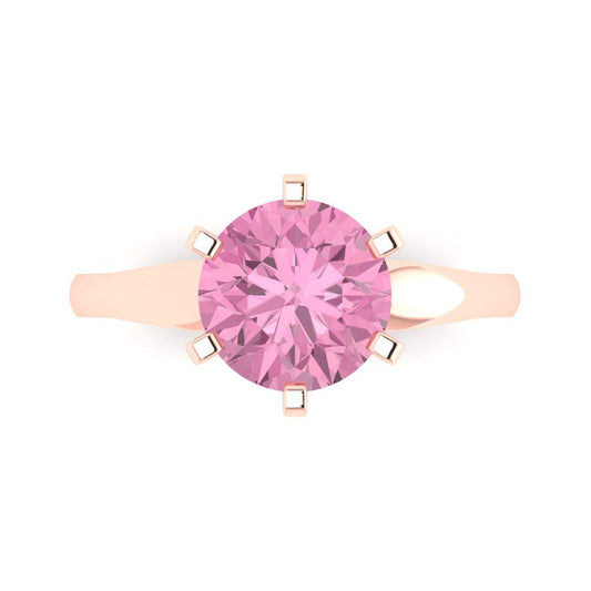 2.5 cttw Zirconia Simulated Pink Diamond Solitaire  Engagement Ring - Solid Rose Gold (VVS1, Round Cut,8.5mm)