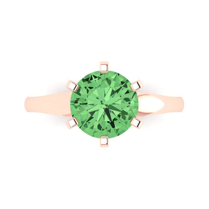2.5 cttw Zirconia Simulated Green Diamond Solitaire  Engagement Ring - Solid Gold (VVS1, Round Cut,8.5mm)