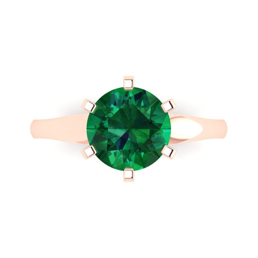 2.5 cttw Simulated Emerald Solitaire  Engagement Ring - Solid Rose Gold (VVS1, Round Cut,8.5mm)