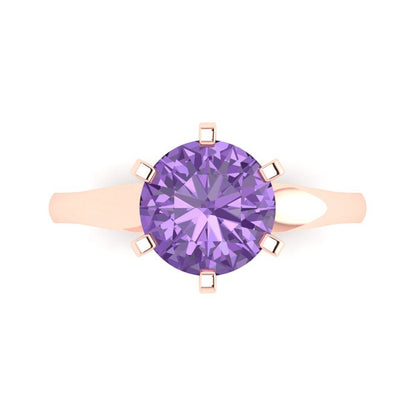 2.5 cttw Simulated Alexandrite Solitaire  Engagement Ring - Solid Rose Gold (VVS1, Round Cut,8.5mm)